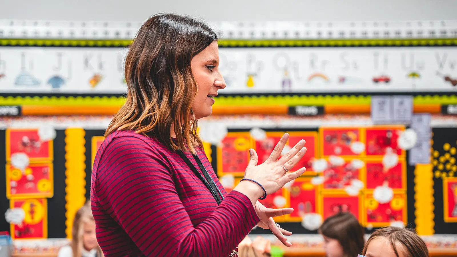 Mrs. Failor teaching a reading lesson to her first grade class