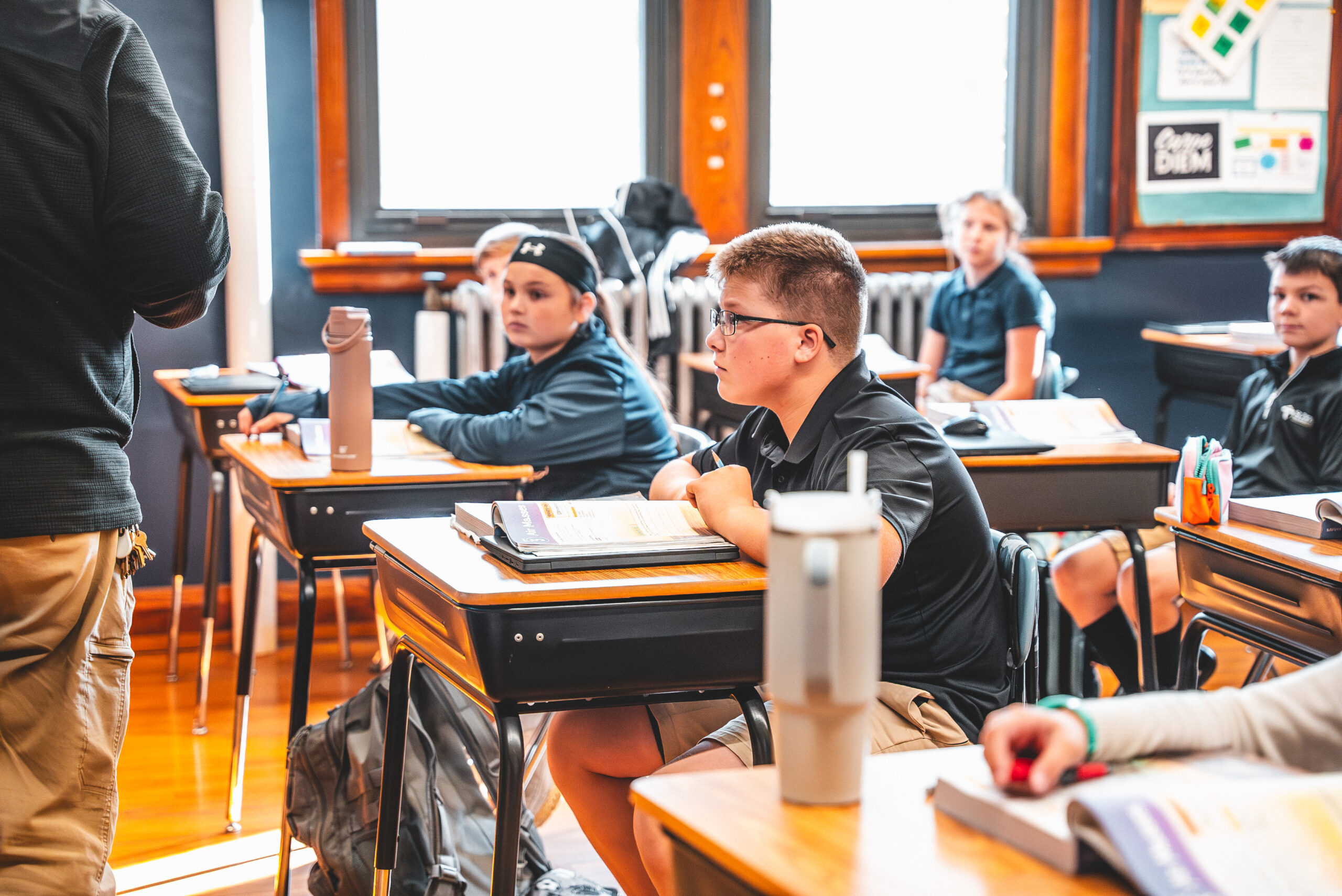 St. Francis middle school students working at their desks in class
